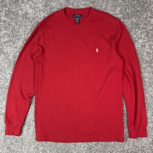Polo Ralph Lauren Mens Large Waffleknit Thermal Crewneck Long Sleeve Red